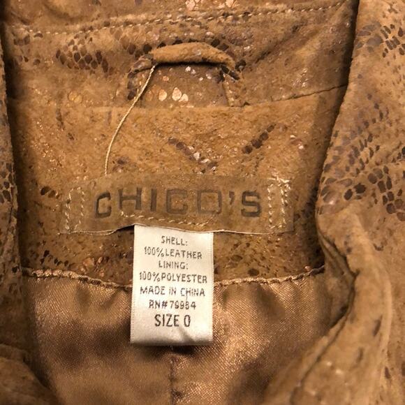 Chico’s 0 Brown Snakeskin Look Suede Jacket Woman Size 4 Zipper Front Lined - Picture 4 of 8